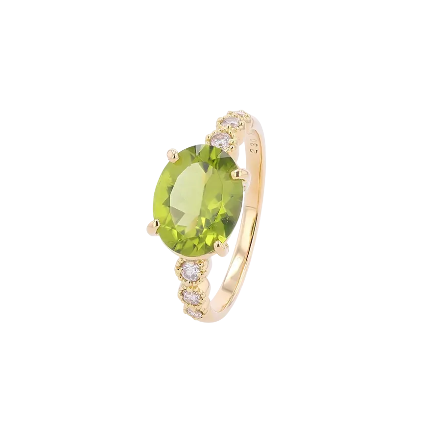 K18YG ペリドット 2.30ct ダイヤモンド 0.16ct リング サイド角度画像